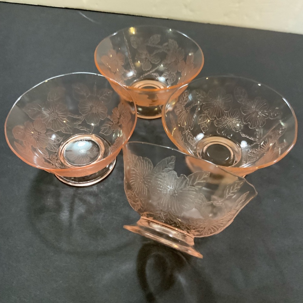 Sherbets Dogwood Pink Mac Beth Evans Set Lot 4 Vintage Glass